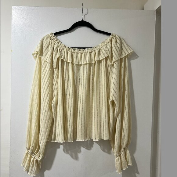 Anthropologie Long-Sleeve Sheer Striped Crop Blouse ✨ - Picture 9 of 9